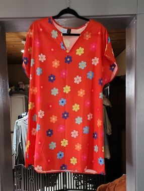 Bright Orange Floral Tunic Dress